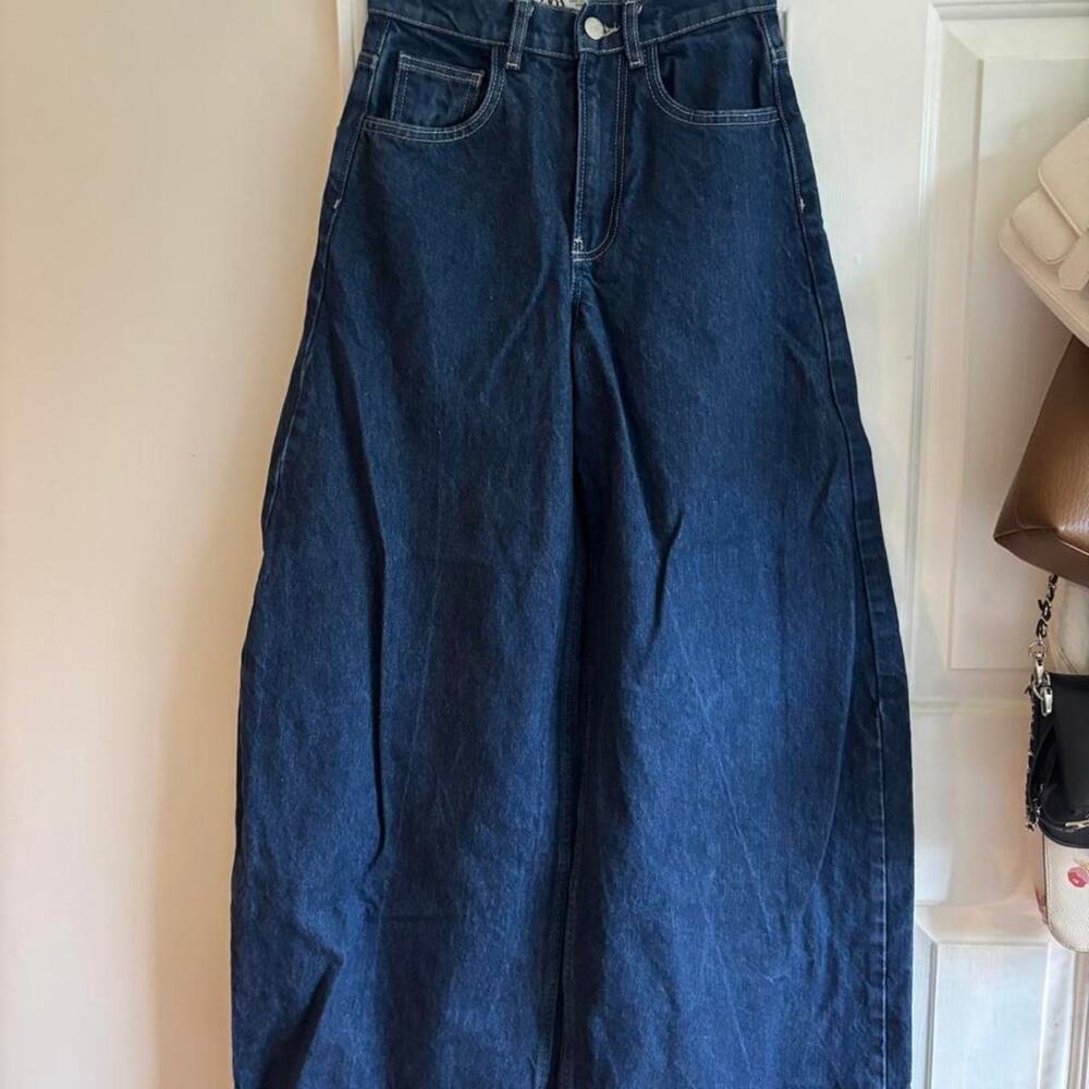 Zara wide leg barrel blue jeans